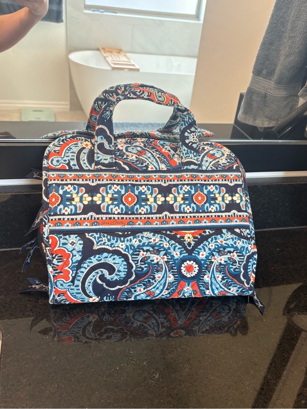 Vera Bradley Navy Blue and Orange Paisley Cosmetic Tote/Hanging Organizer